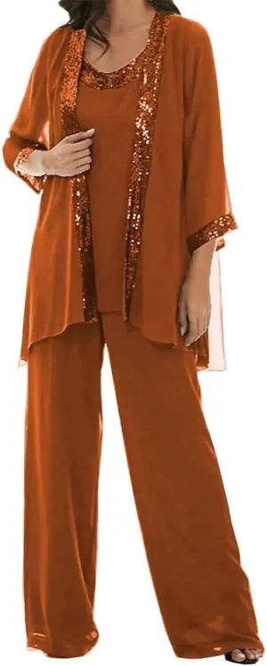 3 Pcs Mother of The Bride Dresses Pantsuit for Wedding 3/4 Sleeves Formal Pants Outfit with Jacket