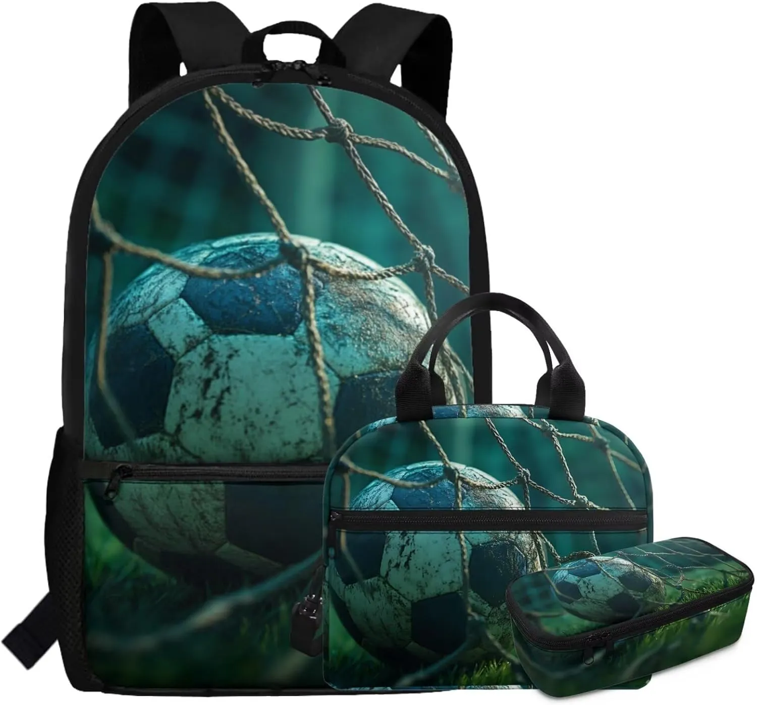 5th Grade School Bag with Lunchbox Cool Soccer Backpack with Lunch Box Kids Age 11 Lightweight Bookbag Set for Outdoor Classroom Ergonomic