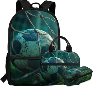 5th Grade School Bag with Lunchbox Cool Soccer Backpack with Lunch Box Kids Age 11 Lightweight Bookbag Set for Outdoor Classroom Ergonomic