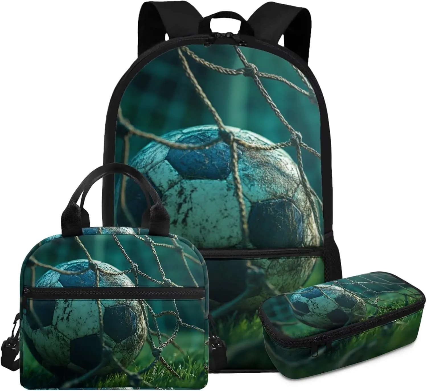 5th Grade School Bag with Lunchbox Cool Soccer Backpack with Lunch Box Kids Age 11 Lightweight Bookbag Set for Outdoor Classroom Ergonomic