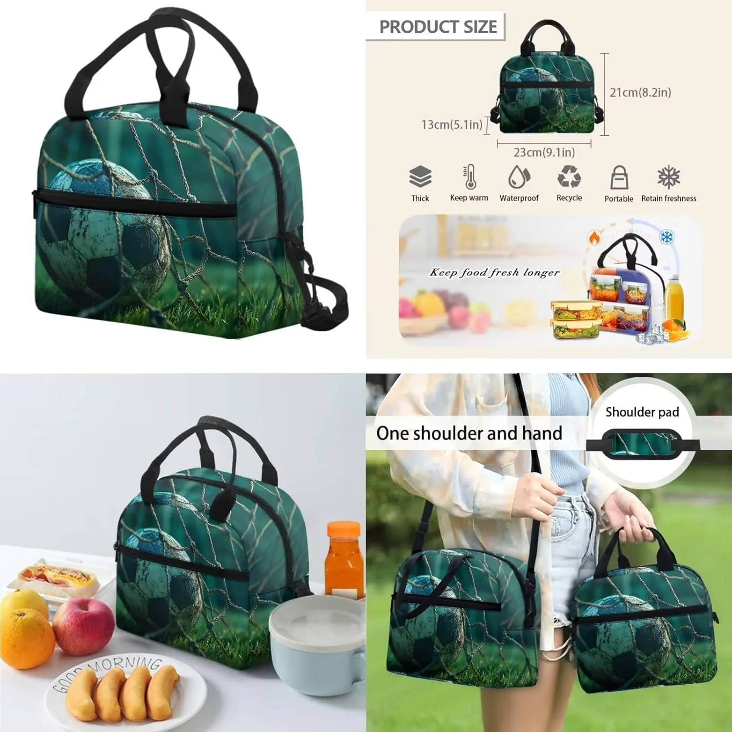 5th Grade School Bag with Lunchbox Cool Soccer Backpack with Lunch Box Kids Age 11 Lightweight Bookbag Set for Outdoor Classroom Ergonomic