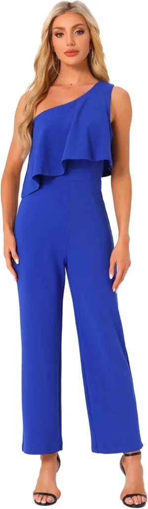 Allegra K Formal Romper for Women's Layer One Shoulder Dressy Jumpsuits
