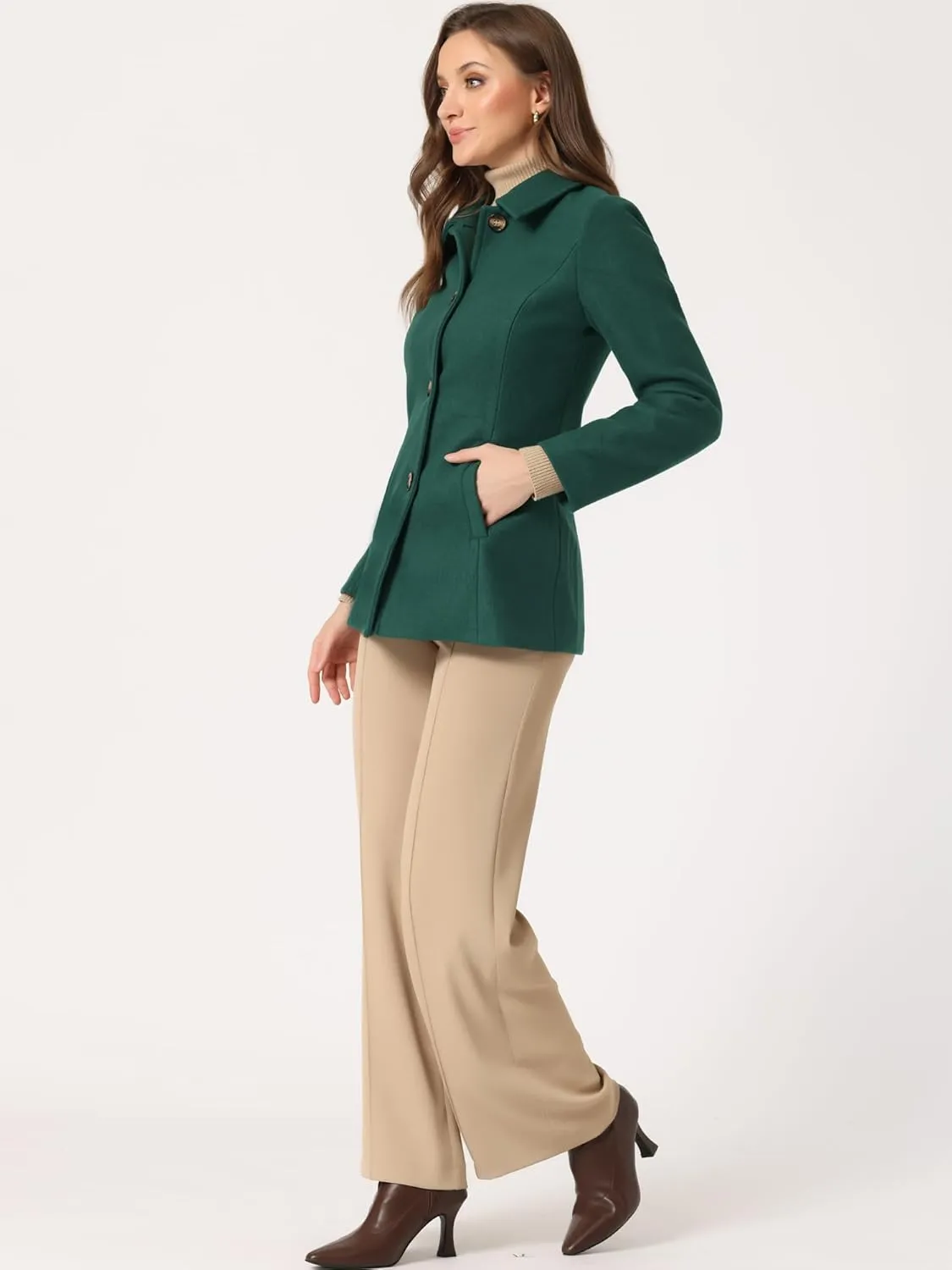Allegra K Women's Work Office Winter Overcoat Single Breasted Point Collar Pea Coat