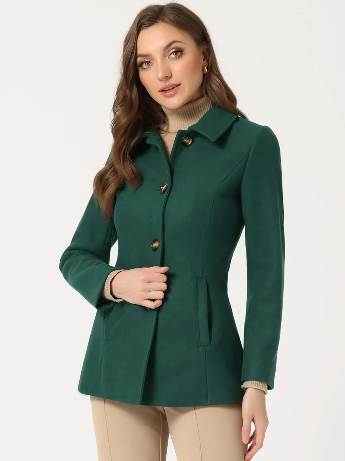 Allegra K Women's Work Office Winter Overcoat Single Breasted Point Collar Pea Coat