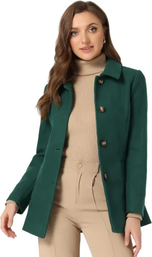 Allegra K Women's Work Office Winter Overcoat Single Breasted Point Collar Pea Coat