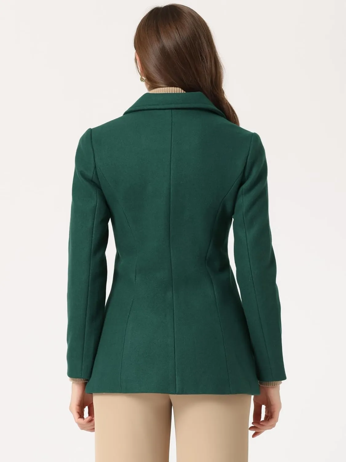 Allegra K Women's Work Office Winter Overcoat Single Breasted Point Collar Pea Coat