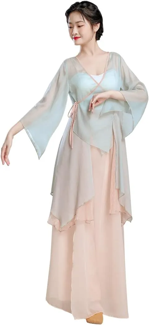 Angcoco Women's Long Sleeve Slit Ruffled Hem Chiffon Shirt Self-tie Cardigan Top