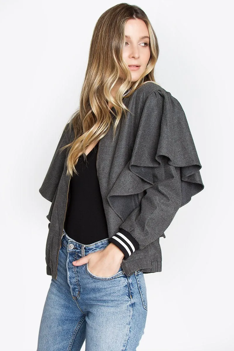 Anna Ruffle Bomber Jacket