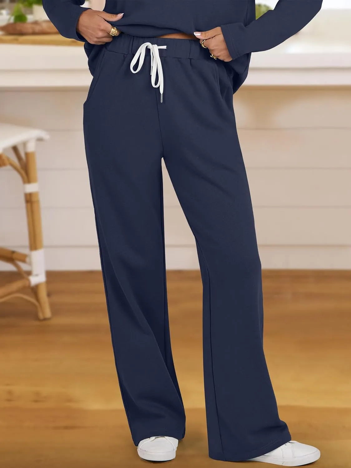 ANRABESS Lounge Sets for Women 2 Piece Outfits Sweatsuit Set Fall V Neck Sweatshirts Wide Leg Pants Tracksuits