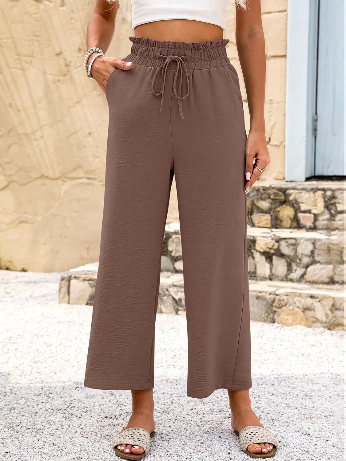 ANRABESS Women 2025 Summer Casual Flowy Loose High Waist Boho Wide Leg Cropped Palazzo Lounge Beach Vacation Pants Trousers