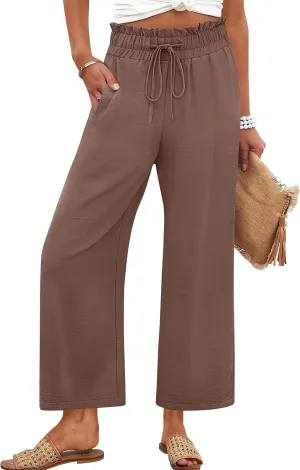 ANRABESS Women 2025 Summer Casual Flowy Loose High Waist Boho Wide Leg Cropped Palazzo Lounge Beach Vacation Pants Trousers
