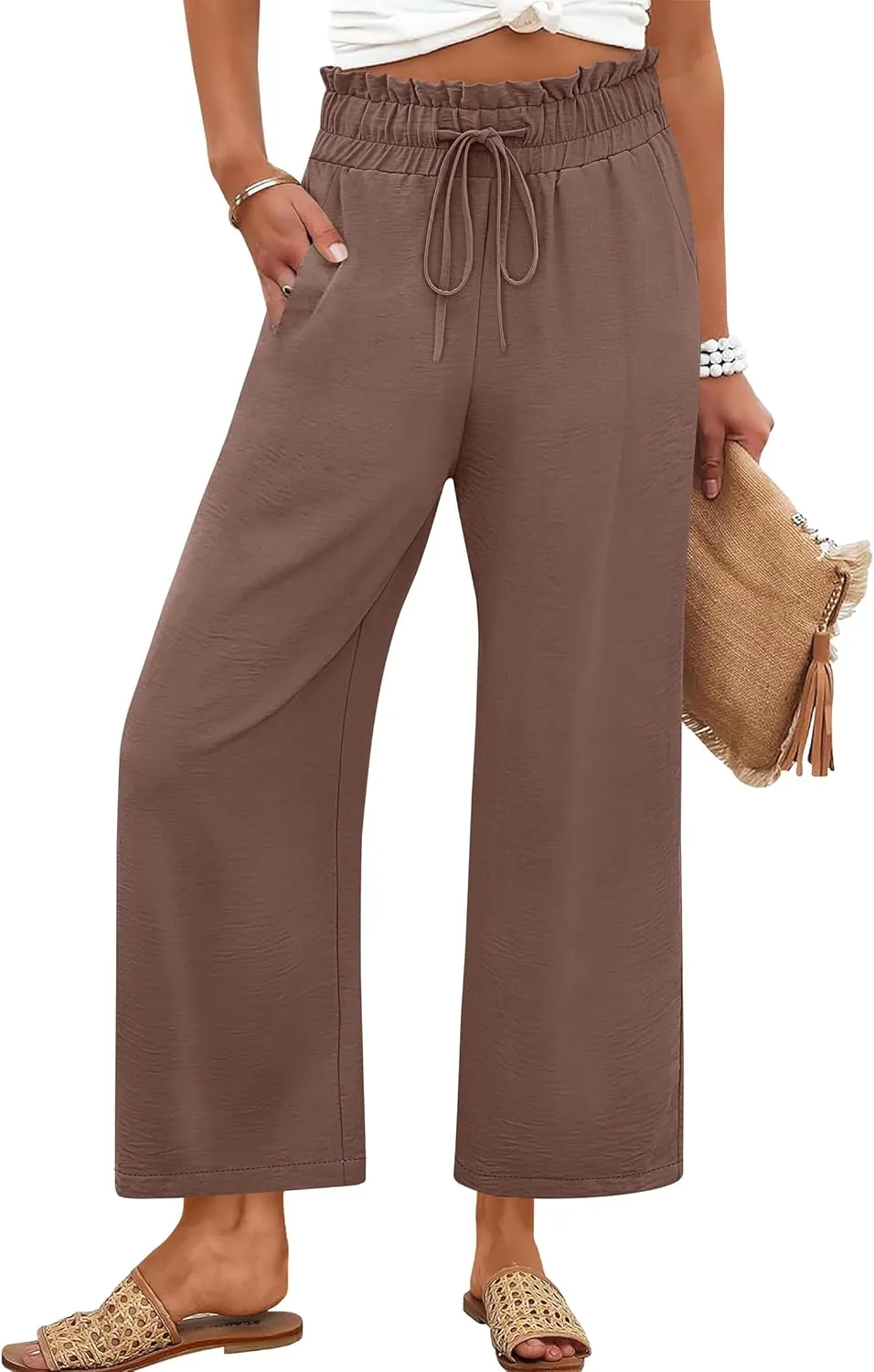 ANRABESS Women 2025 Summer Casual Flowy Loose High Waist Boho Wide Leg Cropped Palazzo Lounge Beach Vacation Pants Trousers