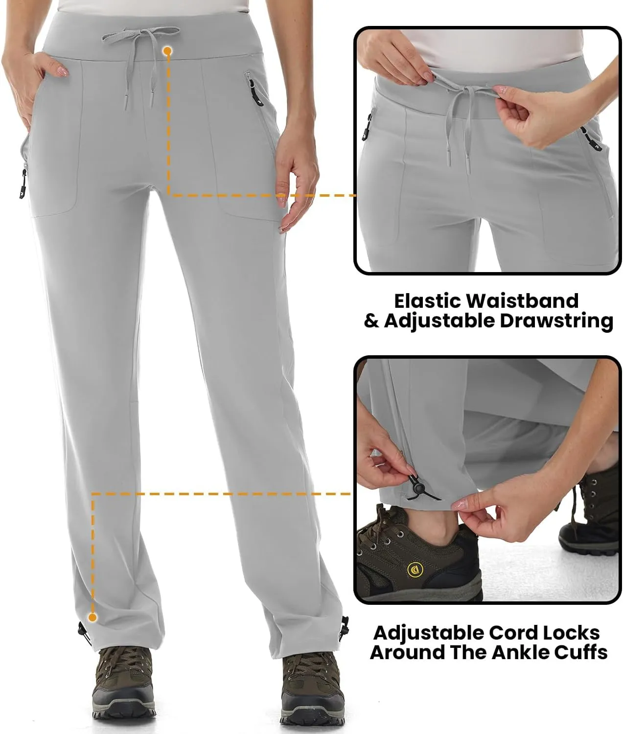 BASUDAM Women's Athletic Pants Quick Dry Lightweight Zipper Pockets Adjustable Ankle Outdoor Sports Hiking Running Jogging