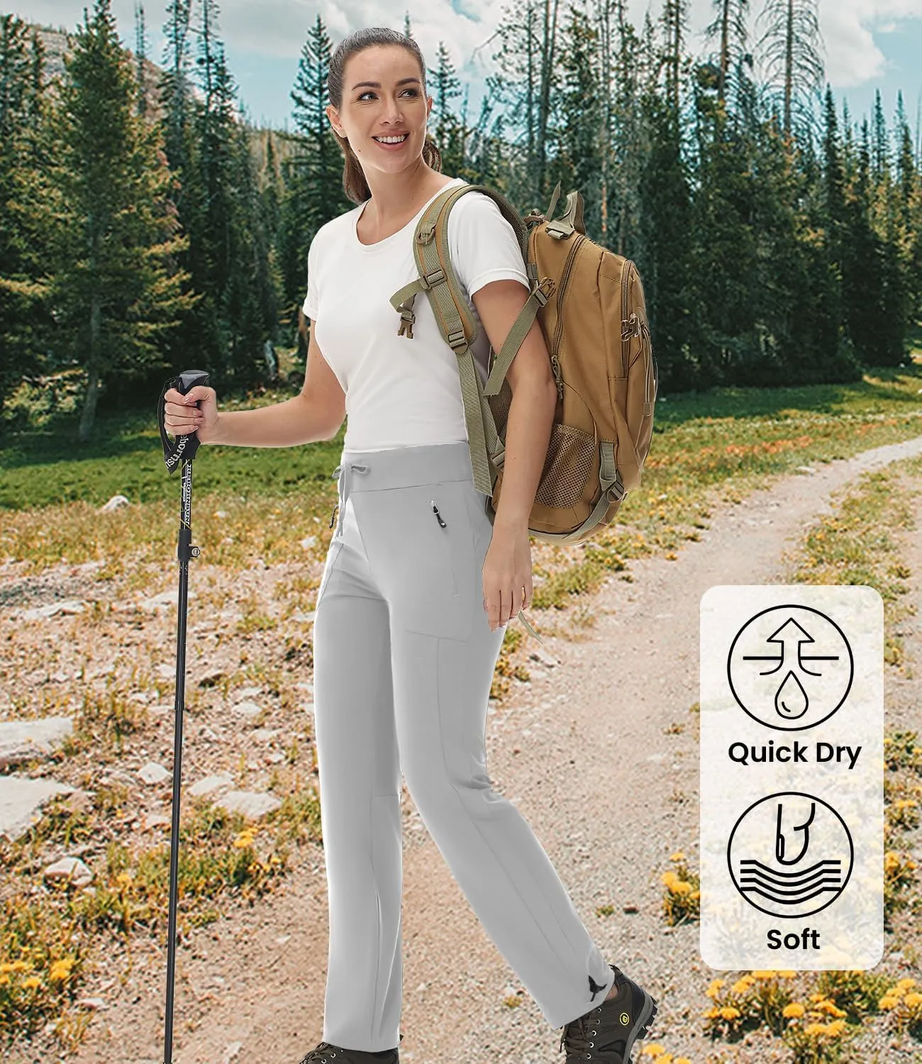 BASUDAM Women's Athletic Pants Quick Dry Lightweight Zipper Pockets Adjustable Ankle Outdoor Sports Hiking Running Jogging