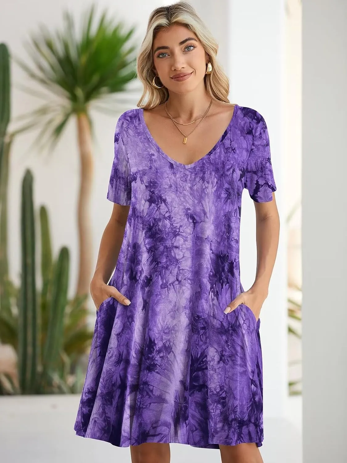 BELAROI Women Casual Summer Dresses Loose Tshirt Beach Sundress V Neck Plus Size Swing Tunic Pockets