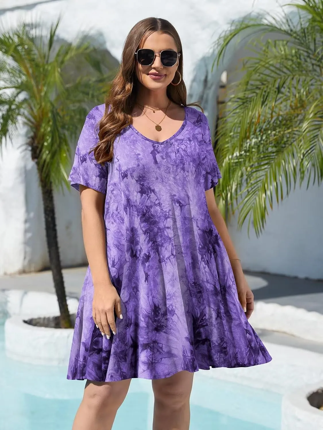 BELAROI Women Casual Summer Dresses Loose Tshirt Beach Sundress V Neck Plus Size Swing Tunic Pockets
