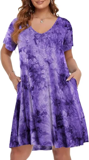 BELAROI Women Casual Summer Dresses Loose Tshirt Beach Sundress V Neck Plus Size Swing Tunic Pockets