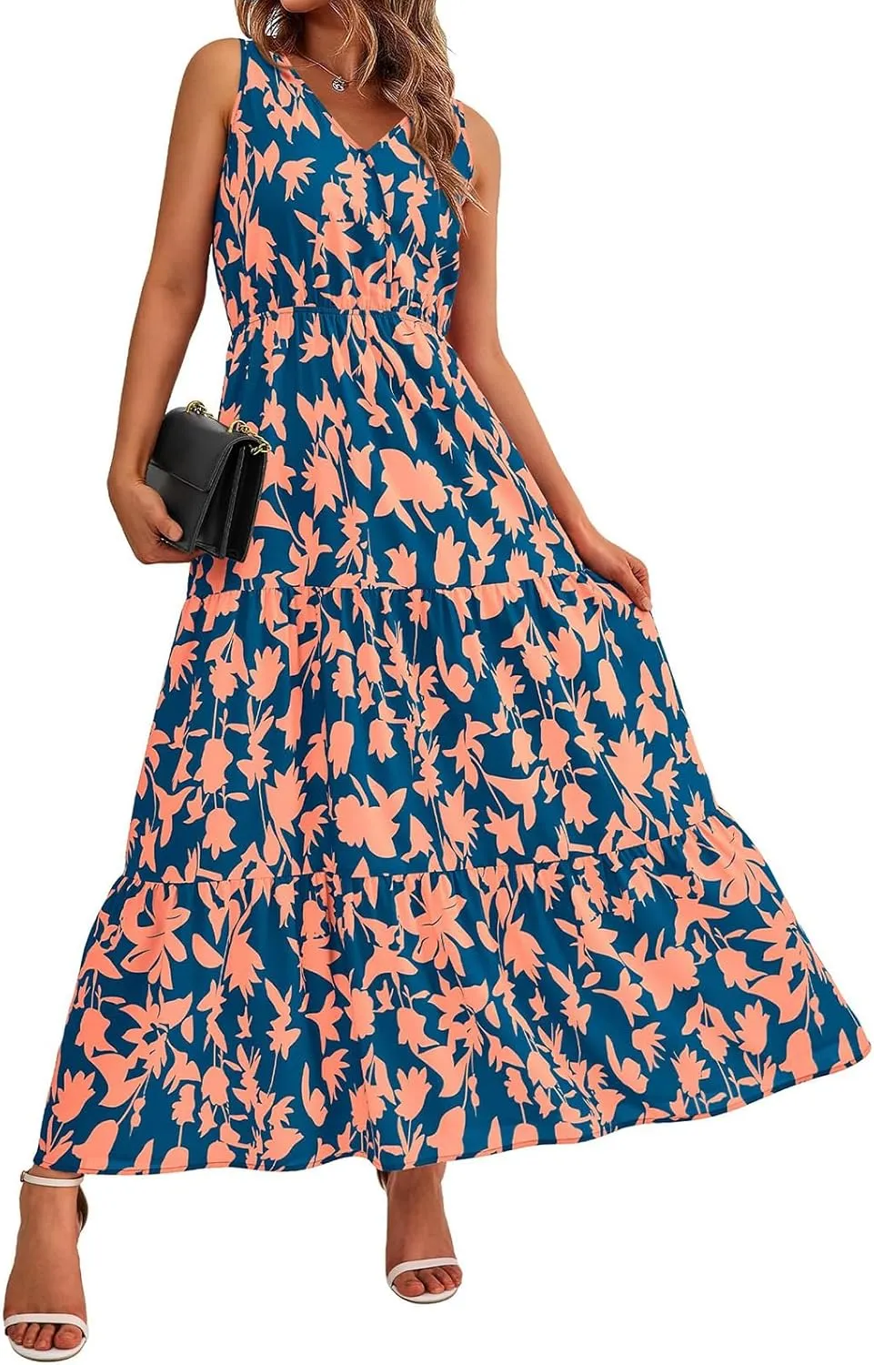 Boho Summer Dresses for Women 2025 Casual Floral Maxi Dress Sleeveless Bohemian Long Sundress Flowy Beach Dresses