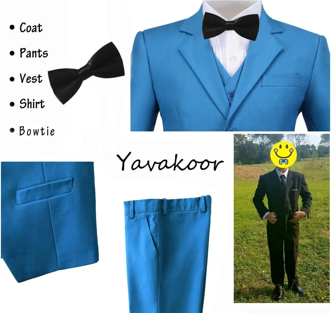 Boy Suits 5 Piece Slim Fit Suit for Kids Toddler Formal Set Wedding Ring Bearer Outfit