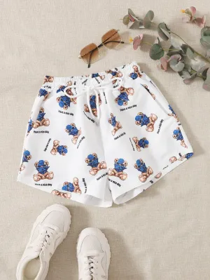 Casual Cartoon Pocket High Waist Women Shorts
