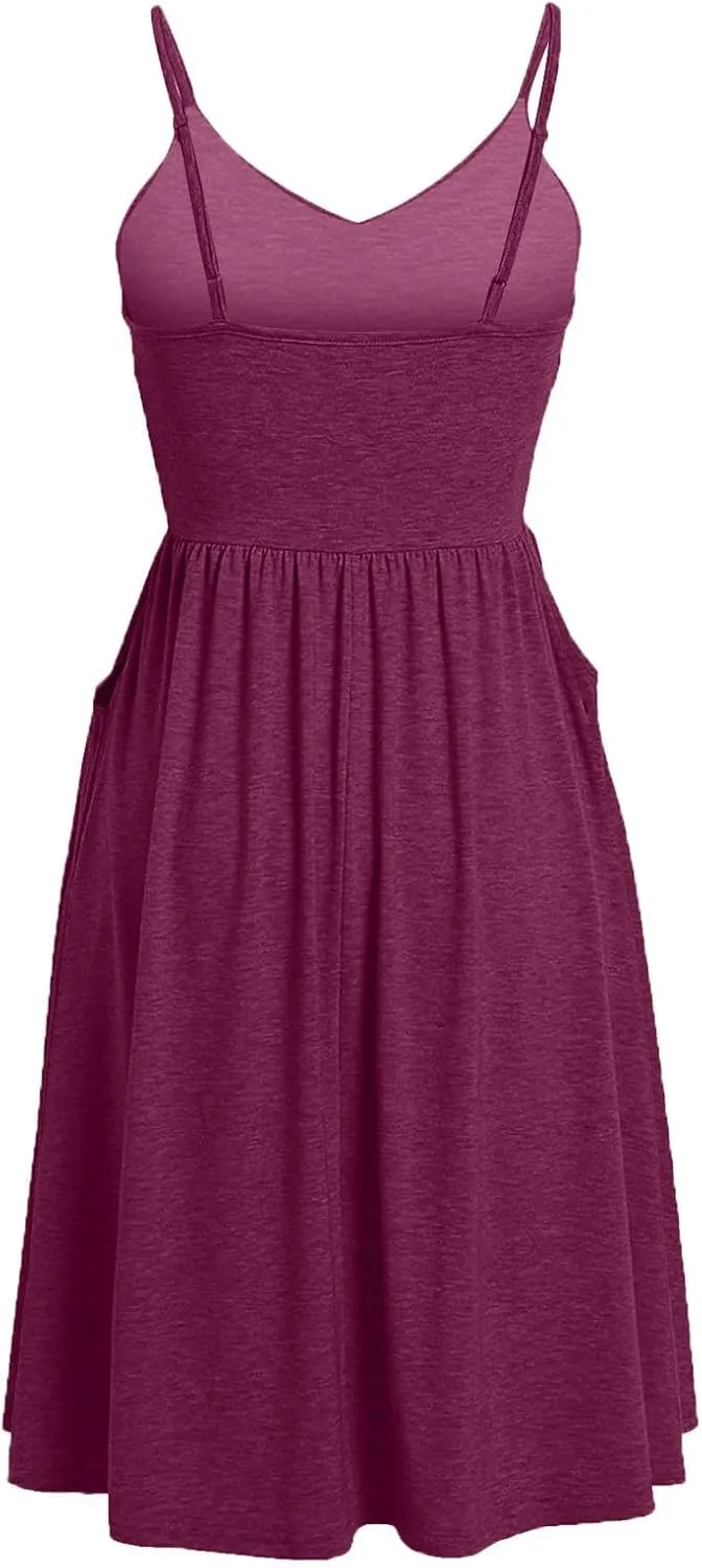 Casual Dresses for Women Summer Sleeveless Cotton Beach Dress A Line Spaghetti Strap Sundresses with Pockets Outfits