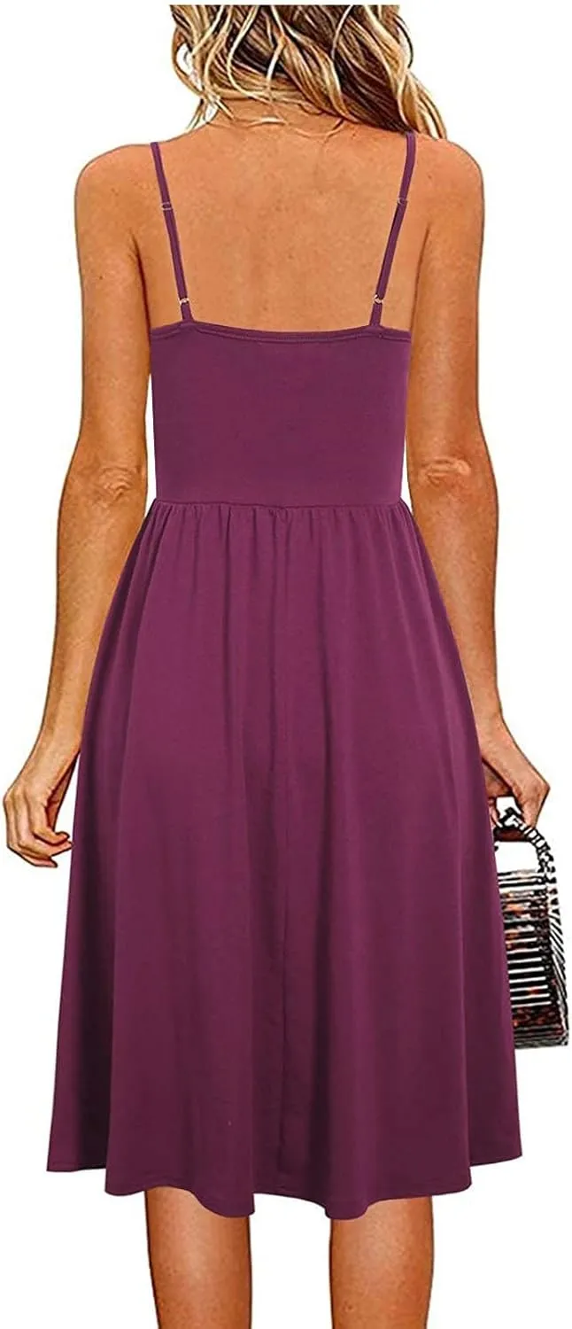 Casual Dresses for Women Summer Sleeveless Cotton Beach Dress A Line Spaghetti Strap Sundresses with Pockets Outfits