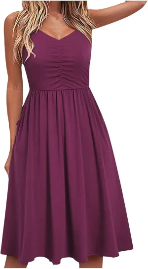 Casual Dresses for Women Summer Sleeveless Cotton Beach Dress A Line Spaghetti Strap Sundresses with Pockets Outfits