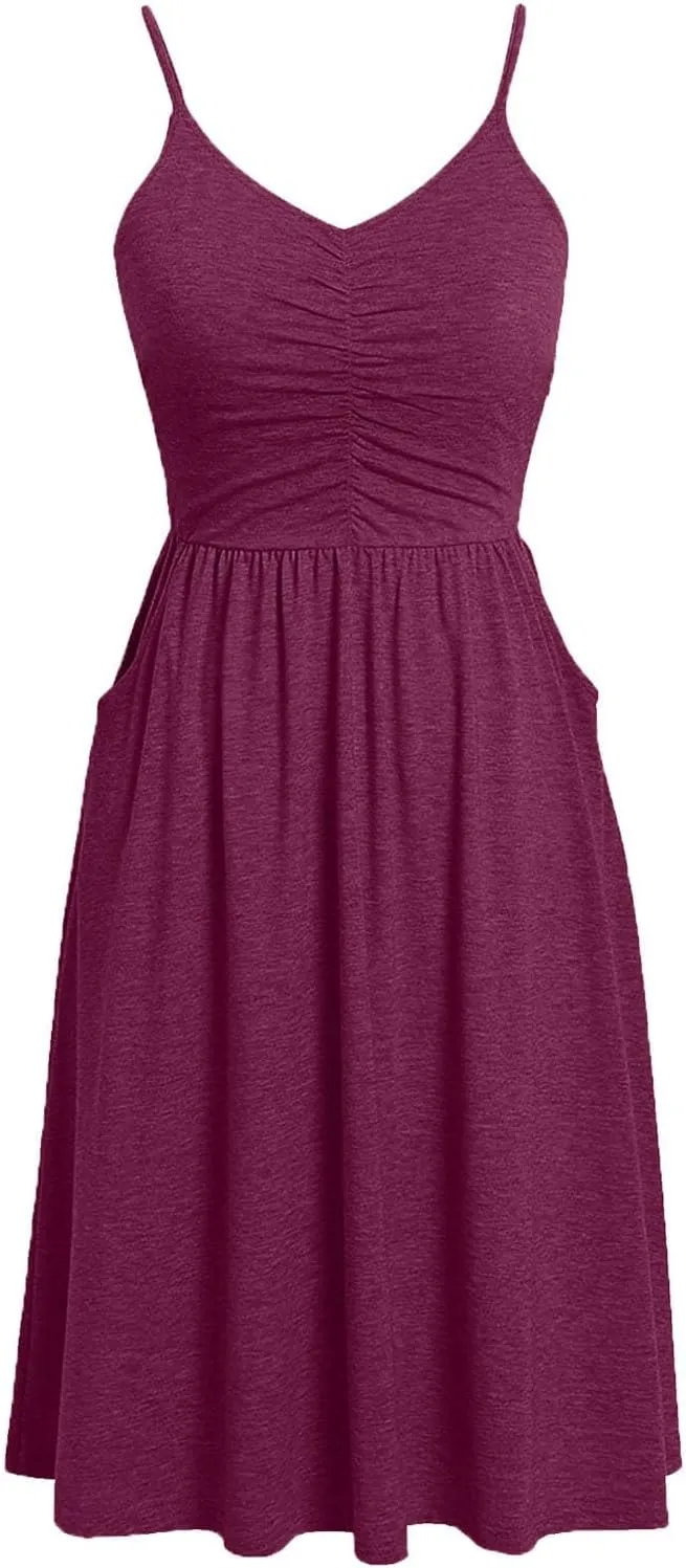 Casual Dresses for Women Summer Sleeveless Cotton Beach Dress A Line Spaghetti Strap Sundresses with Pockets Outfits