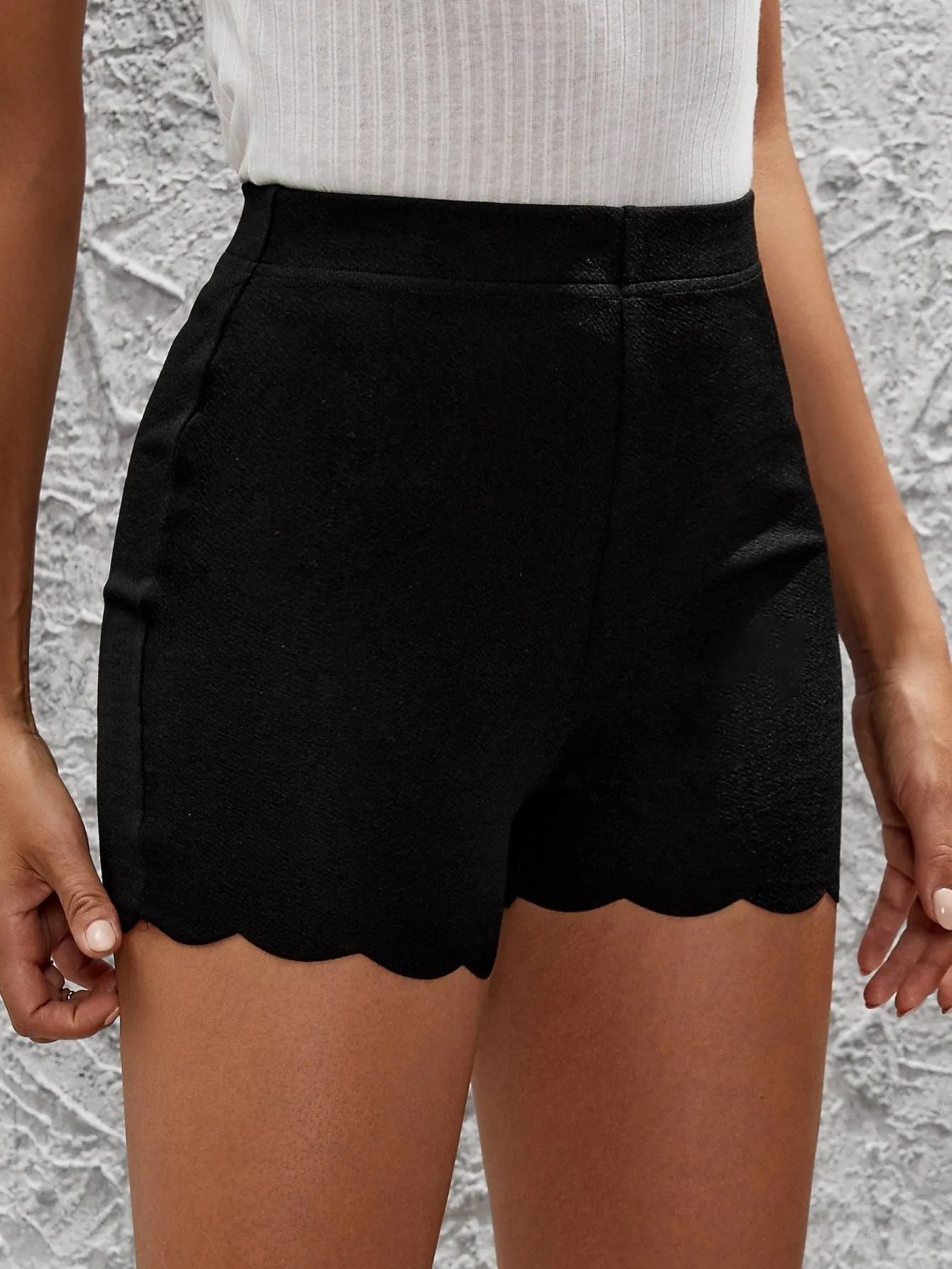 Casual Plain Scallop Natural Women Shorts