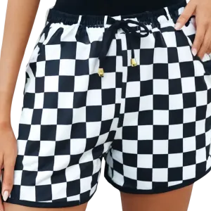 Checkered Drawstring Casual Shorts