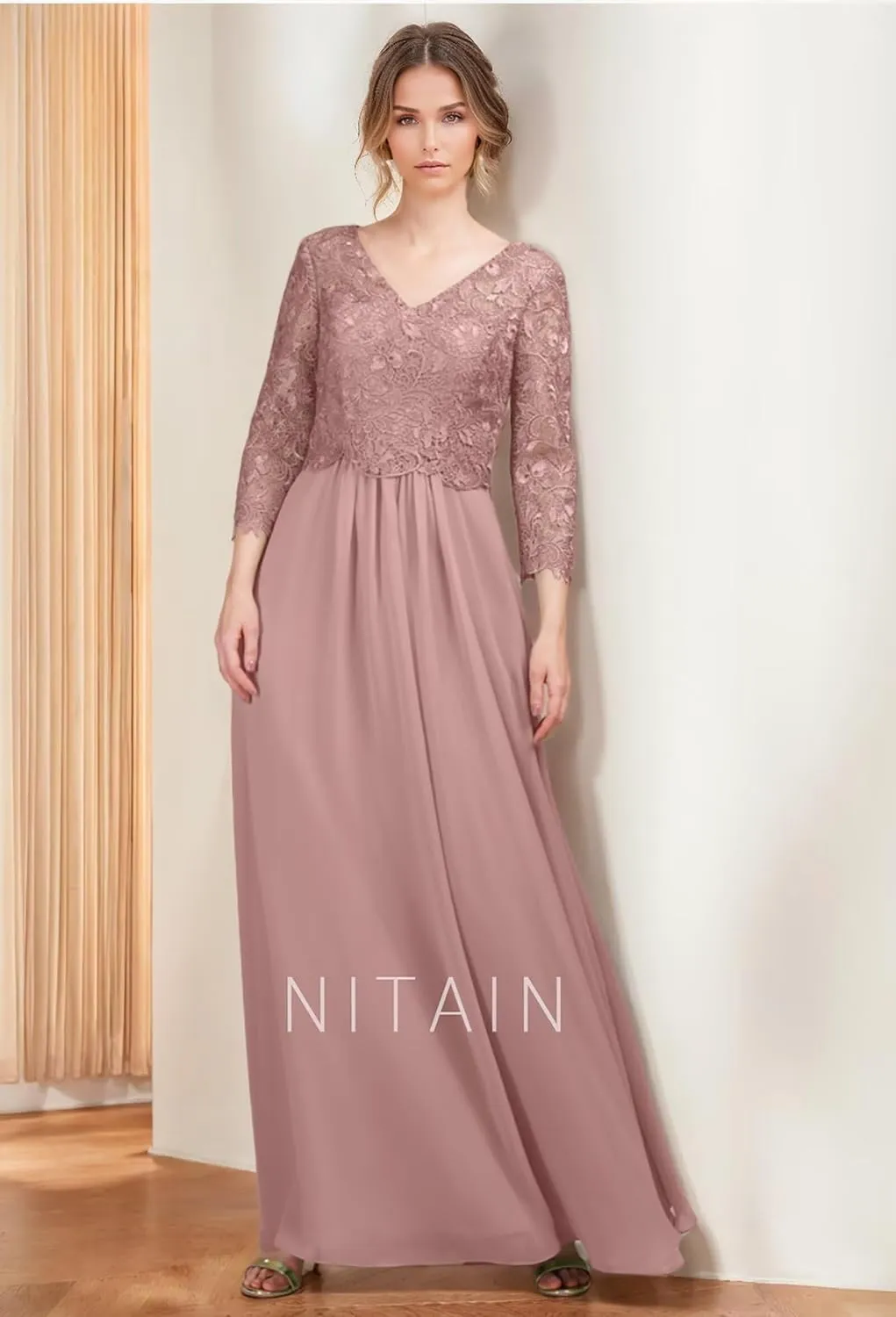 Chiffon Mothe of The Bride Dresses Lace Appliques Formal Evening Gowns Long Sleeve Wedding Guest Dress