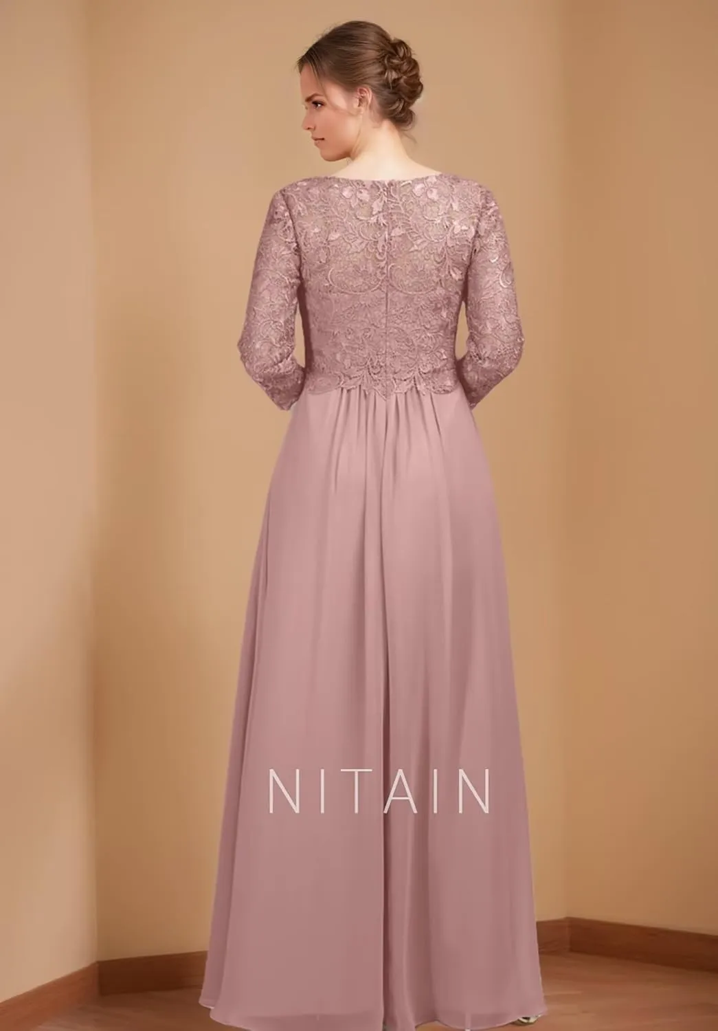 Chiffon Mothe of The Bride Dresses Lace Appliques Formal Evening Gowns Long Sleeve Wedding Guest Dress
