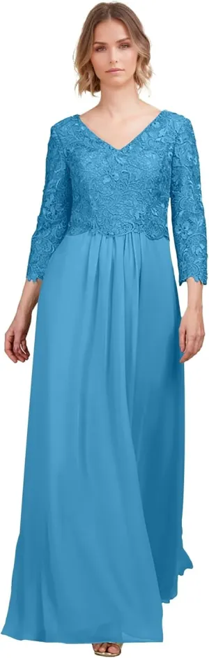 Chiffon Mothe of The Bride Dresses Lace Appliques Formal Evening Gowns Long Sleeve Wedding Guest Dress
