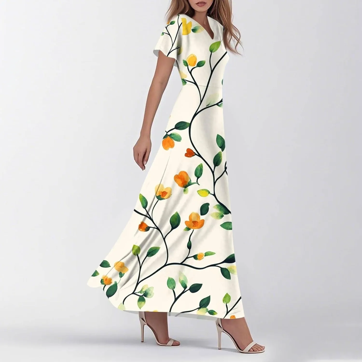 Church Dresses for Women 2025 Summer Elegant Classy Flowy Ruffle Swing V Neck A Line Dress Casual Boho Long Sundress