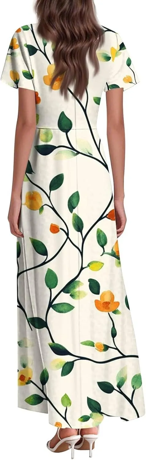Church Dresses for Women 2025 Summer Elegant Classy Flowy Ruffle Swing V Neck A Line Dress Casual Boho Long Sundress