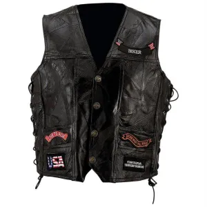 Diamond Plate Rock Design Genuine Buffalo Leather Vest- 3x
