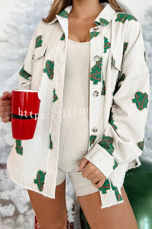Earned My Heart Corduroy Printed Button Up Pocketed Loose Shacket