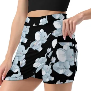 Elephant with A Butterfly Women's Skort Athletic Skirt Golf Skorts A-line Skirts with Built-in Shorts Pockets