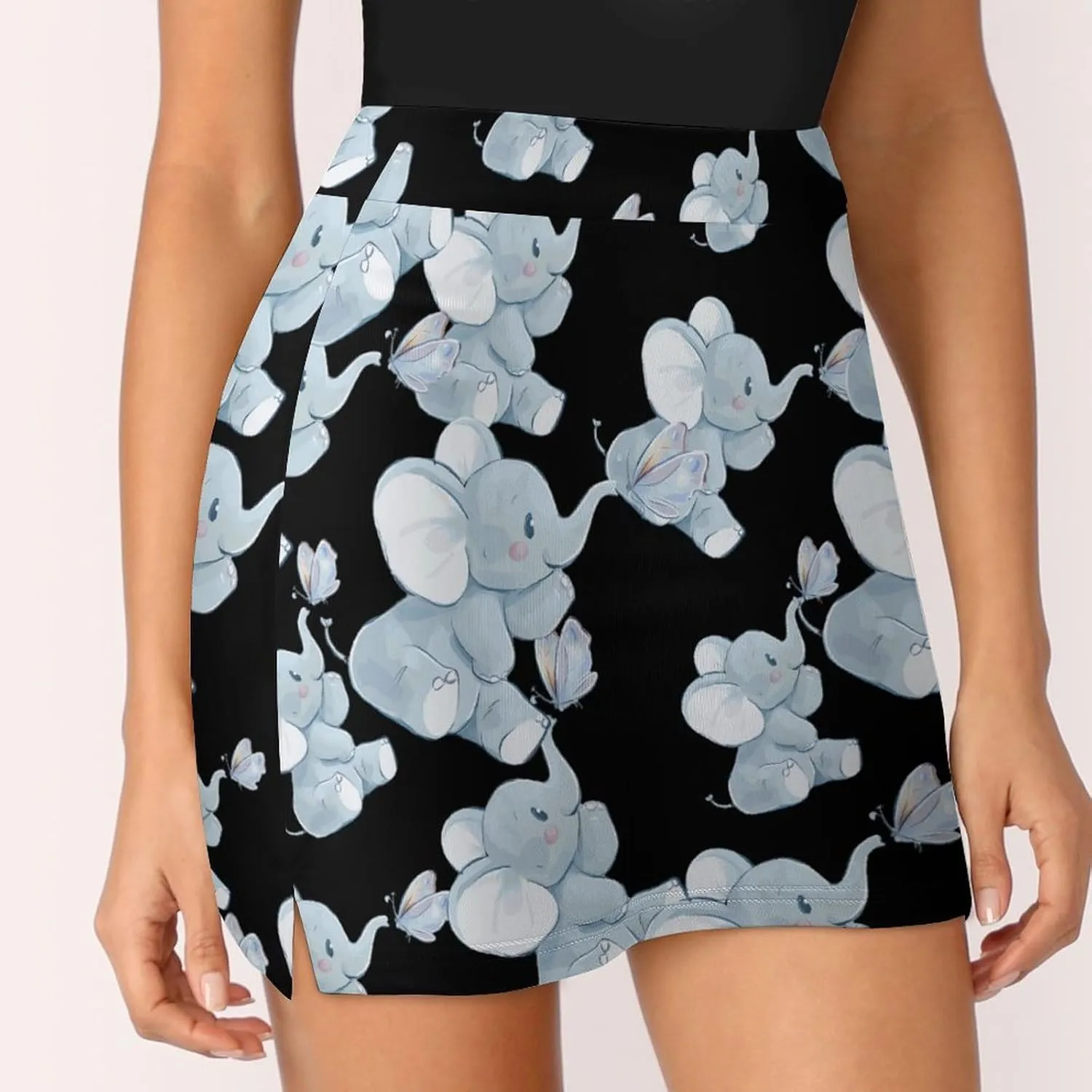 Elephant with A Butterfly Women's Skort Athletic Skirt Golf Skorts A-line Skirts with Built-in Shorts Pockets
