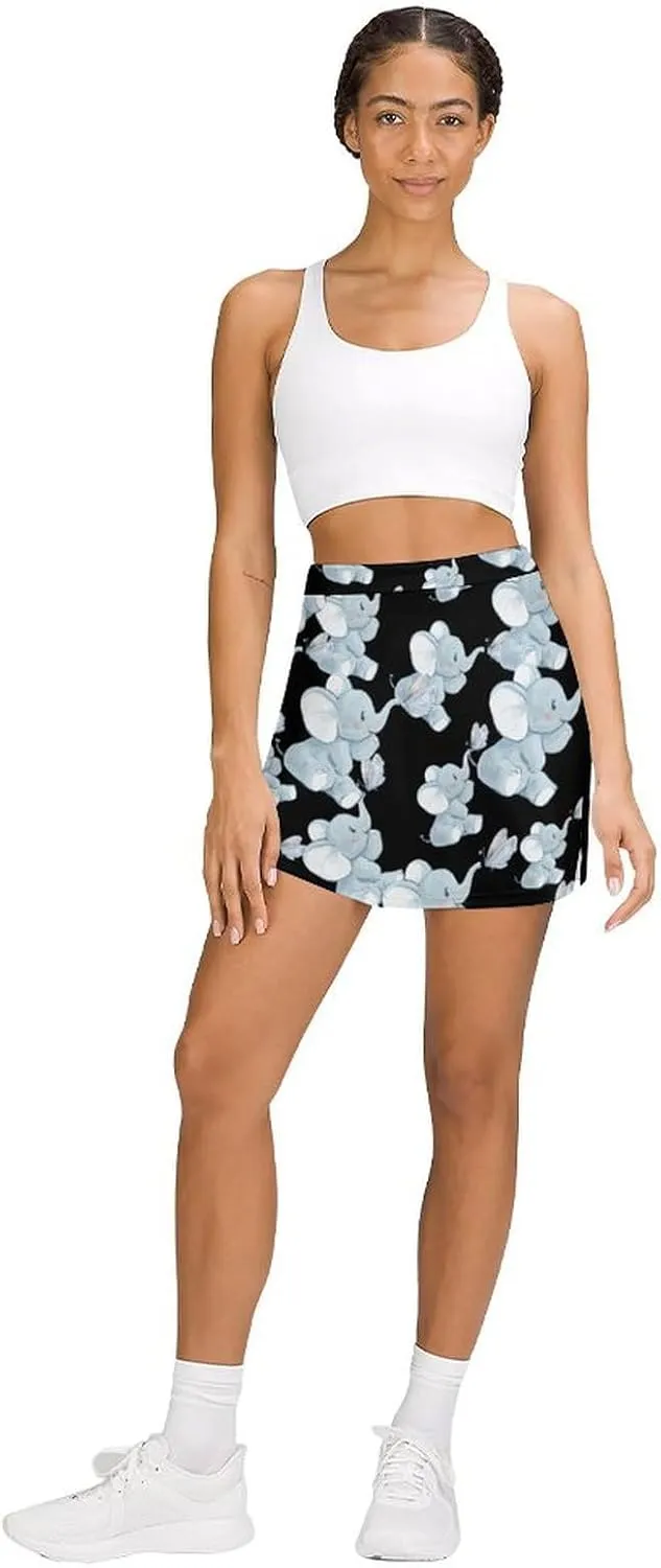 Elephant with A Butterfly Women's Skort Athletic Skirt Golf Skorts A-line Skirts with Built-in Shorts Pockets
