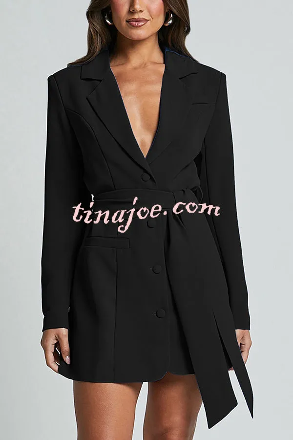 Fashion Pioneer Solid Color Lapel Long Sleeve Lace-up Blazer