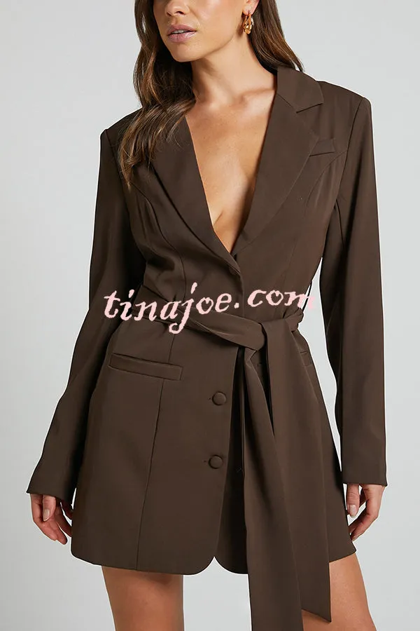 Fashion Pioneer Solid Color Lapel Long Sleeve Lace-up Blazer