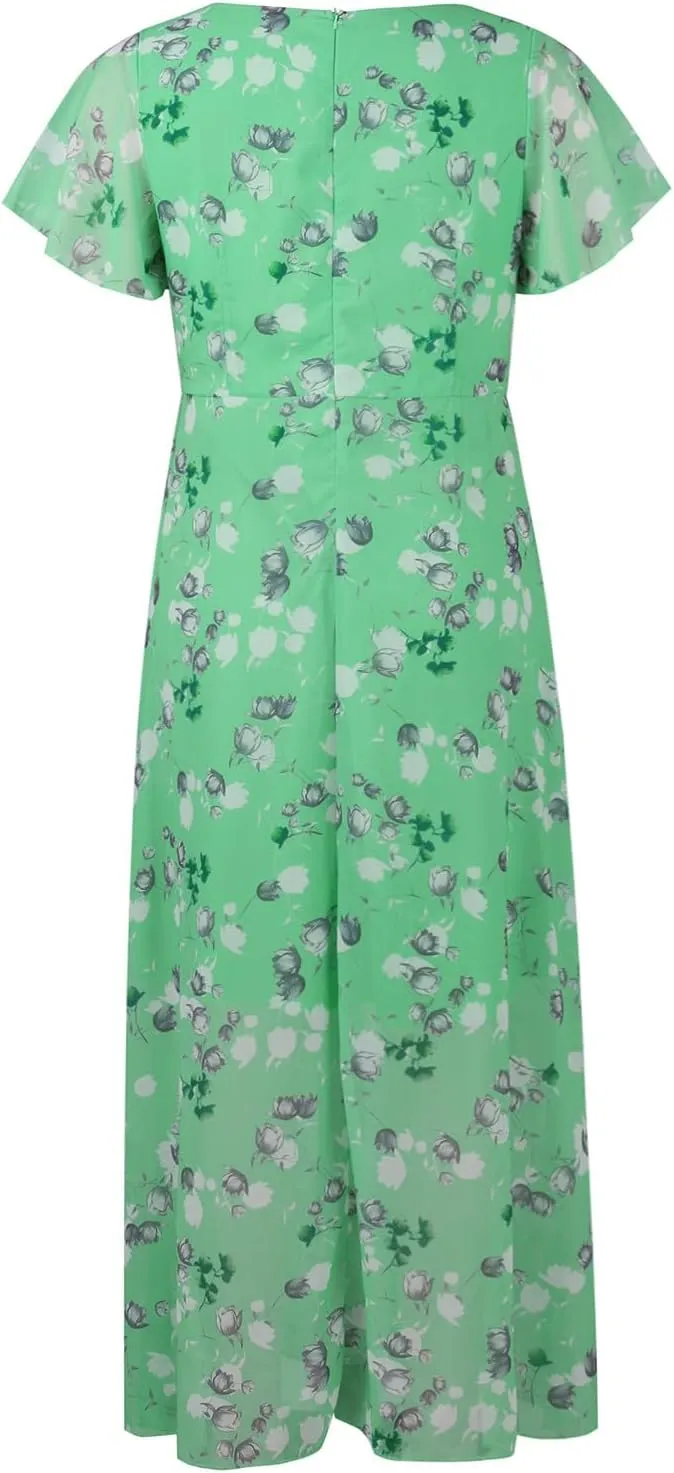 Floral Maxi Dresses for Women 2025 Summer Elegant Flutter Sleeve Long Flowy Trendy V Neck Garden Party Dress