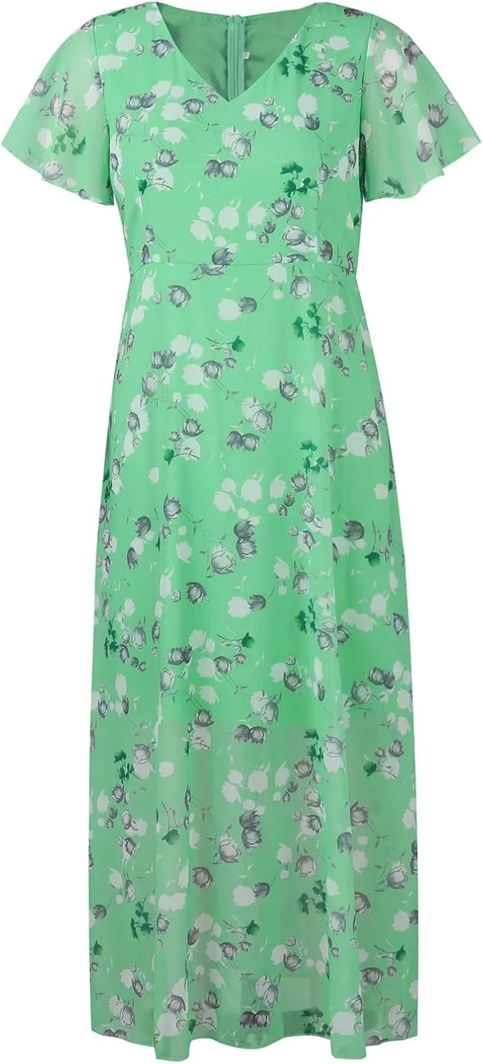Floral Maxi Dresses for Women 2025 Summer Elegant Flutter Sleeve Long Flowy Trendy V Neck Garden Party Dress