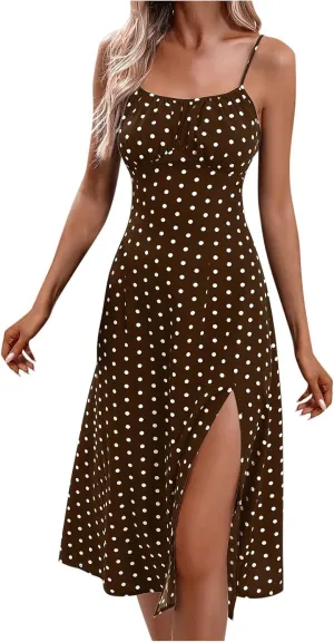 Floral Print Dresses for Women Short Sleeve Boho Dresses Square Neck Split Midi Dresses Spaghetti Strap Dresses 2025