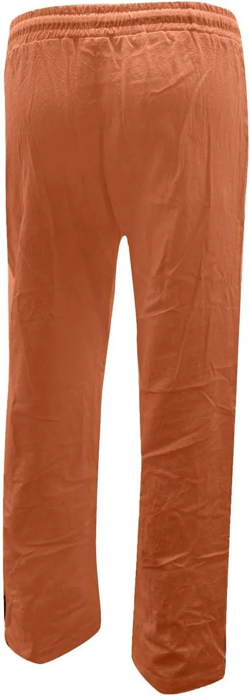 Flowy Pants for Women Elastic Waist Wide Leg Trousers Lightweight Linen Blend Casual Summer Beachwear