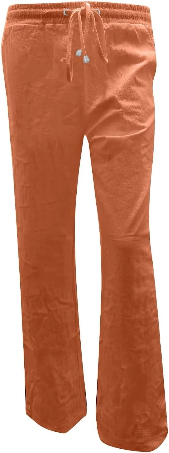 Flowy Pants for Women Elastic Waist Wide Leg Trousers Lightweight Linen Blend Casual Summer Beachwear