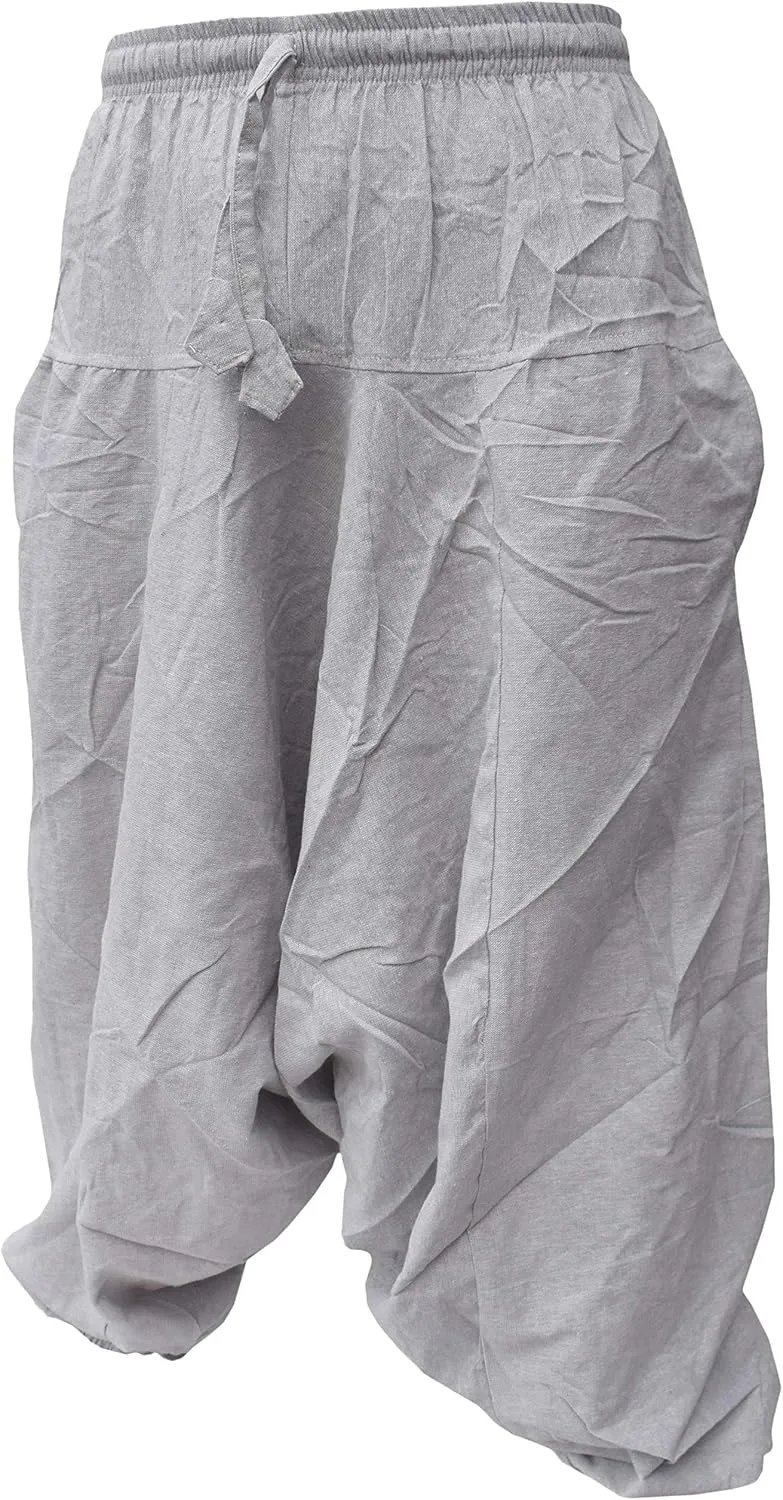 Gheri Men's Cotton Hemp Harem Aladdin Genie Wide Crotch Ninja Pants Trousers
