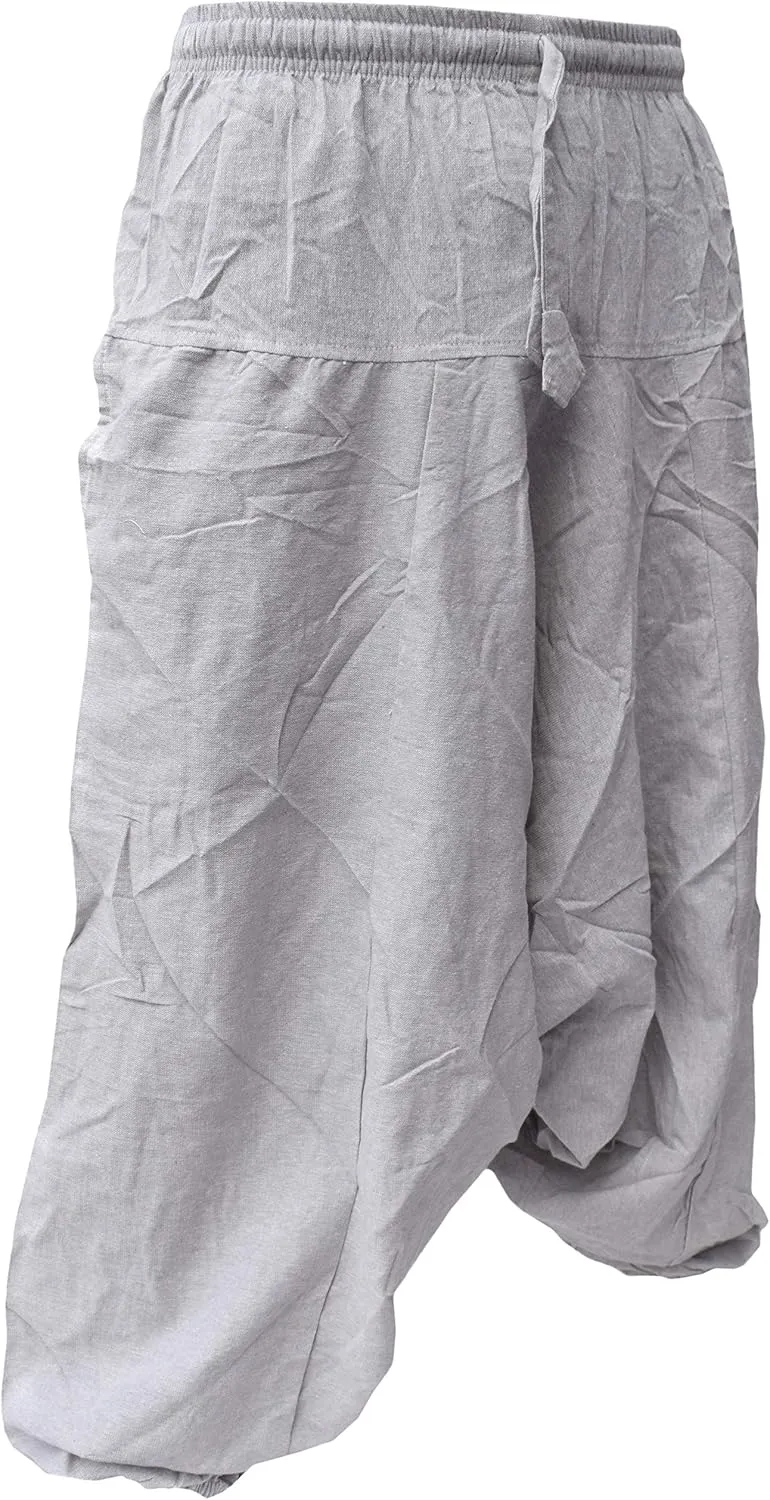 Gheri Men's Cotton Hemp Harem Aladdin Genie Wide Crotch Ninja Pants Trousers