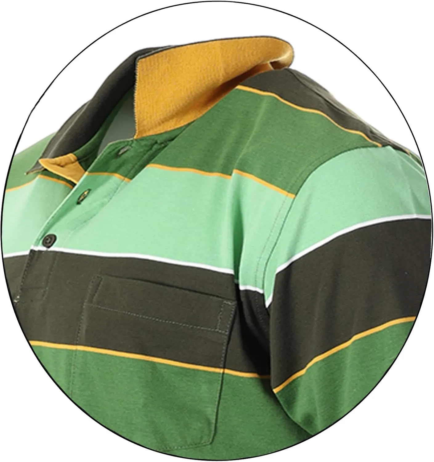 Gioberti Mens Slim Fit Wide Striped Polo Shirt with Pocket - Contrasting Collar Short Sleeve Yarn Dye